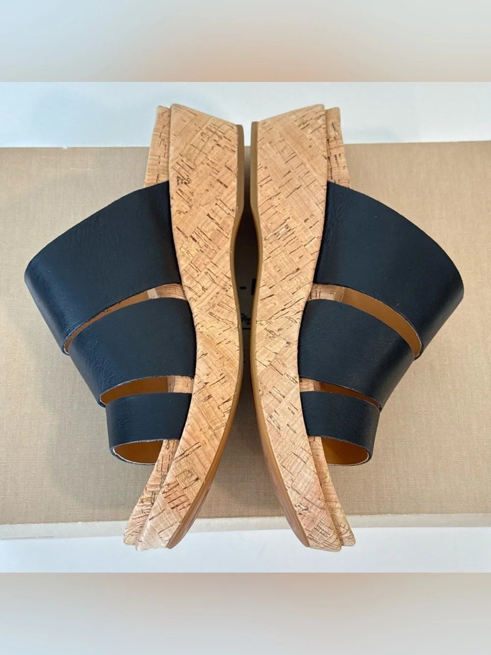 Kork-Ease Menzie Black Leather Cork Wedge Slide Sandals Womens Size 8 Comfort